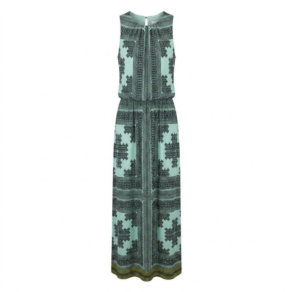 London Time Dress Women's Size 4 Green Patterned Sleeveless 58" Long